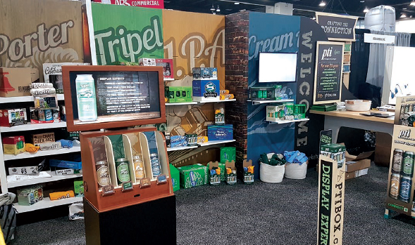 tradeshow booth with beer and other beverages